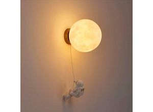 5410488735687 - Bluethy - Innenwandleuchte moderne Wandleuchte 15 cm Mond- und Astronauten-Design LED-Wandleuchte Innenwandleuchte für Kinderzimmer (weiß)