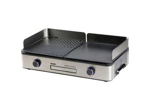 5411397158727 - DOMO BBQ Genius Elektro Tischgrill Antihaftbeschichtung Kontrollleuchte mit Windschutz Schwarz Edelstahl