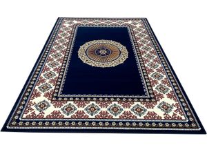 5412580787120 - Teppich HOME AFFAIRE Shari Teppiche Gr B L 160 cm x 230 cm 7 mm 1 St blau (dunkelblau) Esszimmerteppiche Orient-Optik mit Bordüre Teppich Kurzflor Weich Pflegeleicht