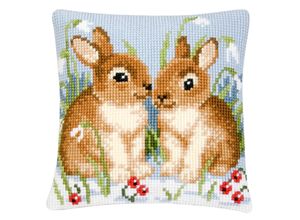 5413480656158 - Kreuzstichkissen 2 Hasen & Schneeglöckchen
