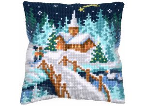 5413480656196 - Kreuzstichkissen Winterdorf bei Nacht