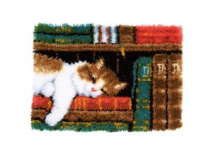 5413480656721 - Knüpfteppich Katze auf Bücher 53 x 39 cm