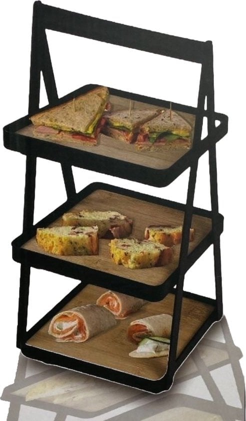 5414117430028 - Etagere 3 Etagen - Bambus - Metall- Höhe 325 cm - Tragbar- Hoher Tee-Tapas-Amuse- Schwarz