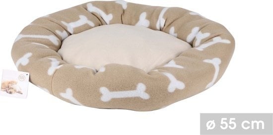 5414886291738 - Dogi - Hundekissen mit Knochendesign - Weiches Fleece-Hundebett - 55x50x11cm - Hundekorb Beige   Braun