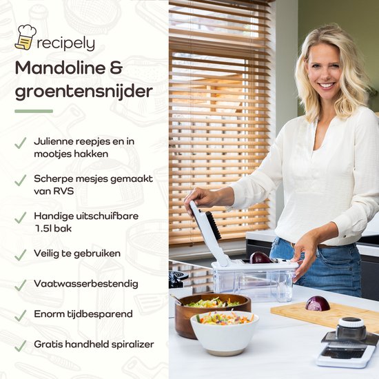 5419980077981 - Mandoline - Praktischer Mandolinenhobel - Multifunktionaler Gemüsehobel - Edelstahl - Zerkleinerer - Inkl E-Book mit 50 leckeren Rezepten