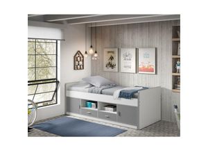 5420070206853 - Lomadox - Kinderbett Jugendbett BONNY-12 90x200cm Weiß Silbergrau - grau