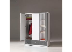 5420070208147 - Lomadox - Kleiderschrank BONNY-12 3-trg 147cm Weiß Silbergrau - grau