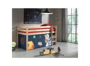 5420070217453 - Les Tendances - Hochbett Kinderzimmer PINOO-12 mit Textil Set Spaceman und Leiter in Kiefer massiv natur lackiert b h t ca 210 114 106 cm