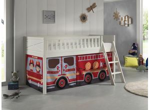 5420070240772 - Spielbett SCOTT LF 90 x 200 cm mit Rolllattenrost Leiter und Textilset FIRE RESCUE weiß lackie