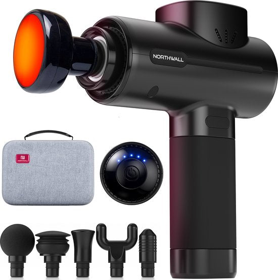 5430000668866 - Massage Gun Professional PRO - Massagepistole mit Etui und 6 Aufsätzen einschließlich Wärmemassagekopf - Leistungsstarkes und kabelloses Sport- und Entspannungsmassagegerät