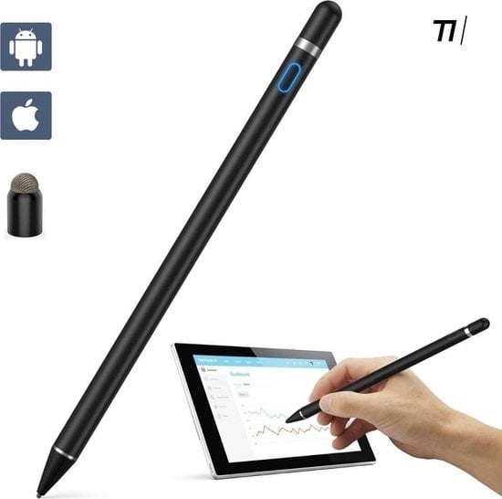 5430001973020 - Tikkens 2 in 1 Active Stylus Pen - Bleistift geeignet für Tablet Ipad Android und Apple Phones - Schwarz