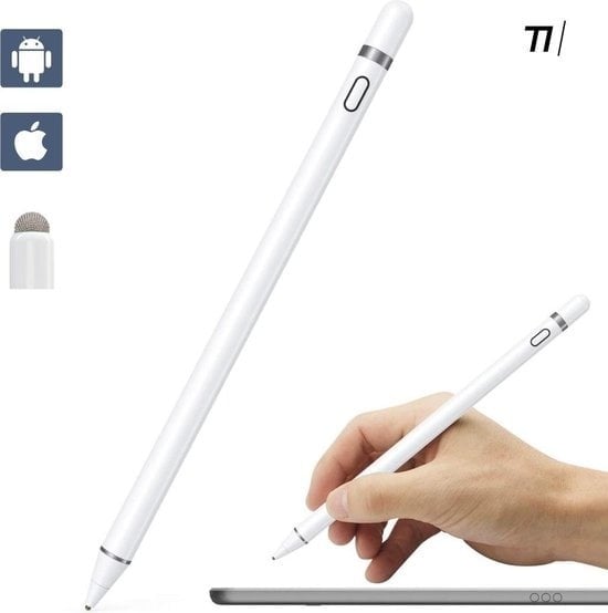 5430001973037 - Tikkens Stylus Pen - 2 in 1 Active Pencil Geeignet für Tablet Ipad Android und Apple Phones - Weiß