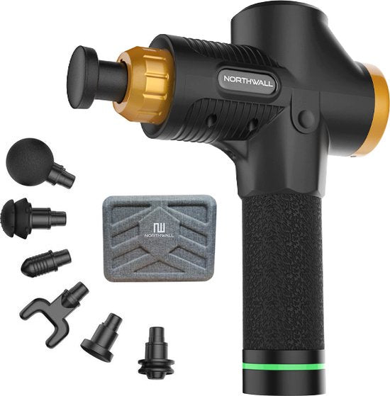 5430001973761 - Massage Gun Professional Elite - Massage Gun mit Koffer und 6 Aufsätzen - Leistungsstarkes und kabelloses Sport- und Entspannungsmassagegerät