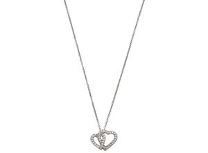 5600803402183 - Kette mit Anhänger UNIKE JEWELLERY CLASSY DOUBLE HEART HERZ UKCL12040016 Halsketten Gr Silber 925 (Sterlingsilber) Länge 47 cm silberfarben (silberfarben kristallweiß) Damen Ketten mit Anhänger Zirkonia (synth)