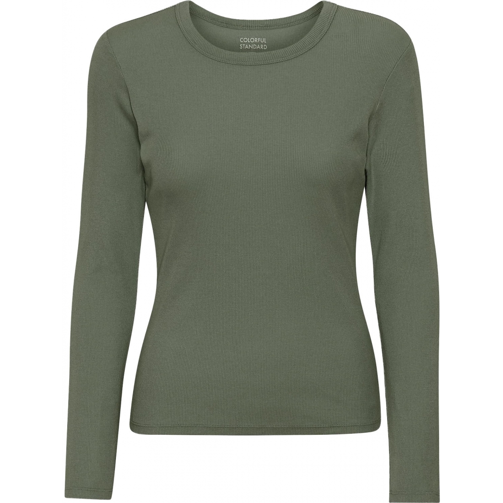 5602991040246 - Geripptes T-Shirt langarm Frau Organic dusty olive