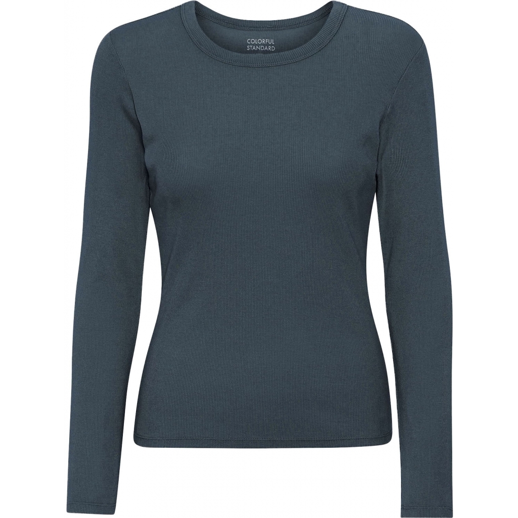 5602991040758 - Geripptes T-Shirt langarm Frau Organic petrol blue
