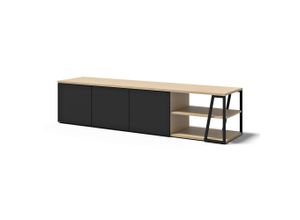 5603449640049 - TV-Bank TEMAHOME Albi TV Tisch Lowboard TV-Schrank TV-Board schwarz (eiche hell metall schwarz) B190cm H45cm T45cm Furnier Spanplatte Wabenplatte Sideboards Großzügiger Stauraum mit Türen und offenen Fächern
