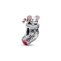 5700303014074 - Charm Maus im Weihnachtsstrumpf aus 925er Silber