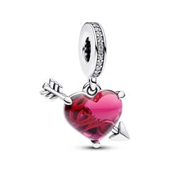 5700303092690 - Rotes Herz und Pfeil Murano-Glas Charm-Anhänger