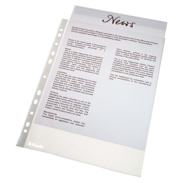 5701216561334 - Schachtel mit 100 Polypropylen-Papierhüllen a4 Format 50 Mikron 11 Löcher transparent esselte