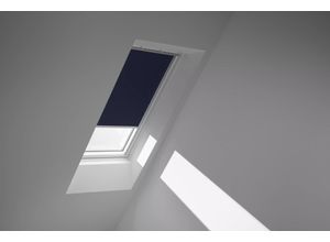 5702326752148 - Verdunklungsrollo DKL 1100S blau (dunkelblau weiß) MK12 stufenlos positionierbar Polyester Rollos Stoff dunkelblau mit weißen Führungsschienen & Griffleiste