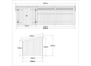 5703393737878 - Gartenhaus Nordic Multi 619 x 208 cm natur mit Doppeltür offen Dachpappe