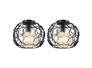 5704142139196 - Wottes - 2Pcs Modern Industrielle E27 Deckenlampe Schlafzimmer Küche Schmiedeeisen Kreative Deckenleuchte Schwarz