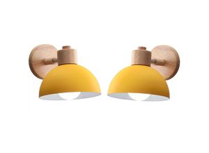 5704142142530 - Wottes - 2Pcs E27 Innen Wandlampe Retro Industrie Wandleuchte Holz Wandleuchte Schlafzimmer Wohnzimmer Küche Gelb