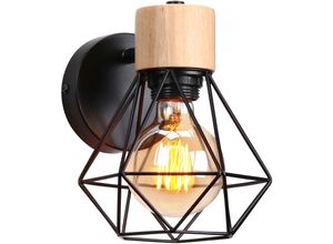 5704142144558 - Wottes - E27 Diamantkäfig Wandlampe Schmiedeeisen Innen Dekoration Schlafzimmer Beleuchtung Wandleuchte Schwarz