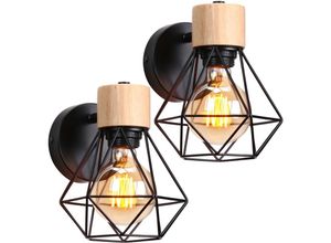 5704142144572 - Wottes - 2Pcs E27 Diamantkäfig Wandlampe Schmiedeeisen Innen Schwarz Dekoration Wohnzimmer Beleuchtung Wandleuchte