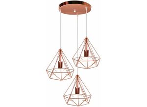 5704142152683 - Wottes - Retro Pendelleuchte Metall Industrie Schlafzimmer Wohnzimmer Küche Beleuchtung Hängeleuchten 3 Lichter - Roségold