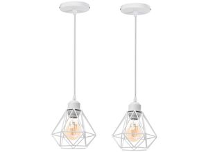 5704142152737 - Wottes - 2Pcs Retro Kronleuchter E27 Kreative Industrielle Diamantkäfig Hängelampe Schlafzimmer Wohnzimmer Ø16CM Weiß