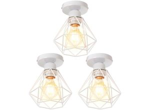 5704142152850 - Wottes - 3Pcs Modern Metall E27 Deckenleuchte Kreative E27 Diamantkäfig Retro Industrielle Deckenlampe (Weiß)