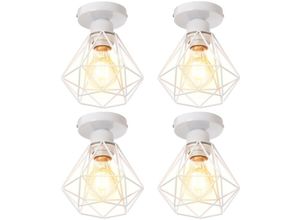 5704142152867 - Wottes - 4Pcs Modern Metall E27 Deckenleuchte Kreative E27 Diamantkäfig Retro Industrielle Deckenlampe (Weiß)