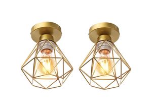 5704142152881 - Wottes - 2Pcs Modern Metall E27 Deckenleuchte Kreative E27 Diamantkäfig Retro Industrielle Deckenlampe (Gold)