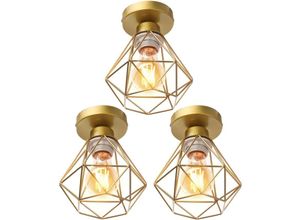 5704142152898 - Wottes - 3Pcs Modern Metall E27 Deckenleuchte Kreative E27 Diamantkäfig Retro Industrielle Deckenlampe (Gold)