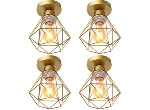 5704142152904 - Wottes - 4Pcs Modern Metall E27 Deckenleuchte Kreative E27 Diamantkäfig Retro Industrielle Deckenlampe (Gold)