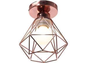 5704142152911 - Wottes - Retro Industrie Deckenleuchte Küche Wohnzimmer Metall Dekorative Innen Diamantkäfig Deckenlampe Roségold