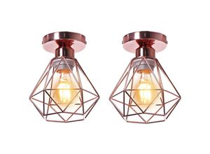 5704142152928 - Wottes - 2Pcs Modern Metall E27 Deckenleuchte Kreative E27 Diamantkäfig Retro Industrielle Deckenlampe (Roségold)