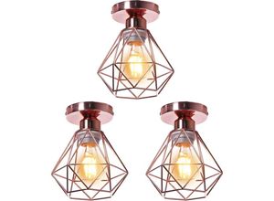 5704142152935 - 3Pcs Modern Metall E27 Deckenleuchte Kreative E27 Diamantkäfig Retro Industrielle Deckenlampe (Roségold)