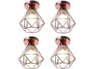 5704142152942 - Wottes - 4Pcs Modern Metall E27 Deckenleuchte Kreative E27 Diamantkäfig Retro Industrielle Deckenlampe (Roségold)