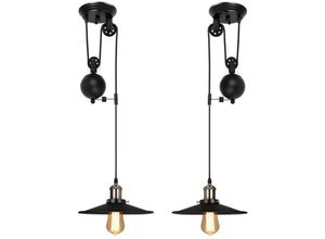 5704142153376 - Wottes - 2Pcs Industrielle Hängelampe Riemenscheibe Metall Lampe E27 Wohnzimmer Bar Esszimmer Pendelleuchte Schwarz