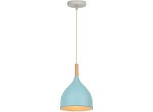 5704142153765 - Wottes - Nordic Modern Einfache Pendelleuchte Metall Holz Hängeleuchte Hellblau Kronleuchter Lampenschirm