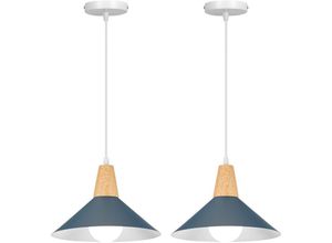 5704142154601 - Wottes - 2 Stücke Modern Hängelampe Holz Metall Dunkelblau Pendelleuchte Lampenschirm Für Wohnzimmer Schlafzimmer