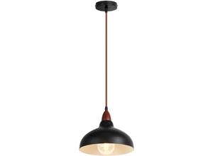 5704142154656 - Wottes - Modern Hängeleuchte Skandinavisch Schwarz Pendelleuchte Metall Holz Deckenleuchte 24CM