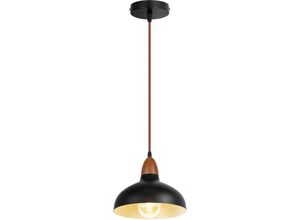 5704142154694 - Modern Hängeleuchte Skandinavisch Schwarz Pendelleuchte Metall Holz Deckenleuchte 35CM