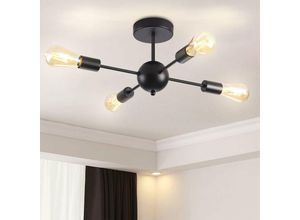 5704142154854 - Wottes - Retro Deckenlampe Schwarz Deckenleuchte Eisen Künstlicher Satellit Kronleuchter 4 Flammig E27