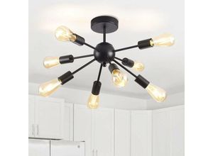 5704142154878 - Wottes - Retro Deckenlampe Schwarz Deckenleuchte Eisen Künstlicher Satellit Kronleuchter 8 Flammig E27