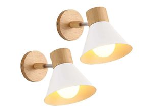 5704142155653 - Wottes - 2 Stückee Wandleuchten Modern Innen Wandlampe aus Holz Metall für Schlafzimmer Wohnzimmer Weiß