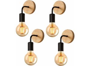 5704142155813 - Wottes - 4 Stücke Wandleuchte Industriell Retro Wandlampe aus Metall und Holz für Wohnzimmer Schlafzimmer Schwarz